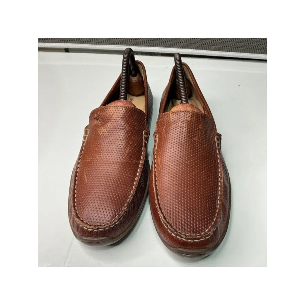 Tommy Bahama Men's Brown Perforated Leather Loafers Size 9.5W Made In India